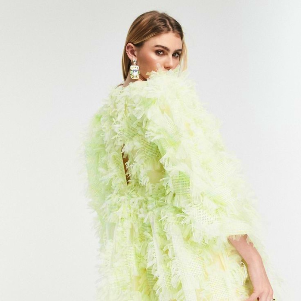 ASOS EDITION multi textured mesh mini dress in lemon